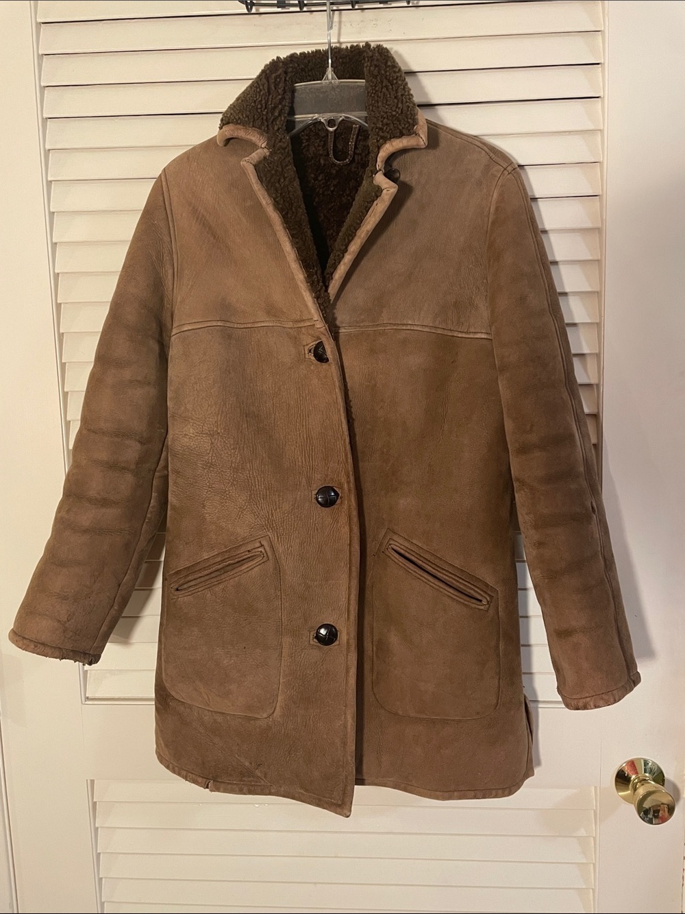 Chilkwell Glastonbury Brown Shearling Suede Coat 3 Button Slant Pockets Jacket